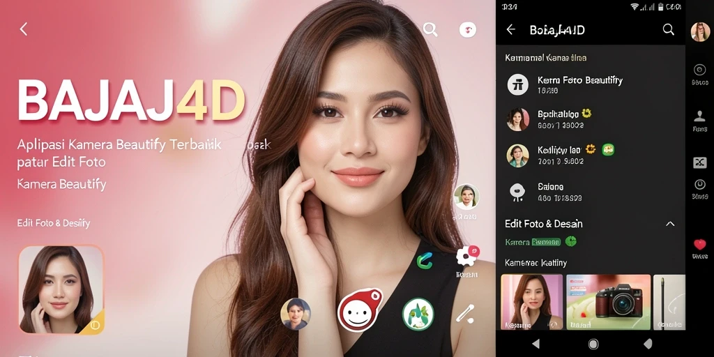 Screenshot utama BAJAJ4D menampilkan antarmuka pengeditan yang intuitif dan fitur beautify yang mudah digunakan.