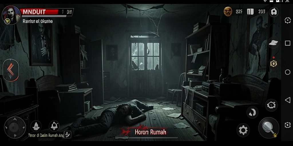 Screenshot menunjukkan suasana menegangkan dalam game Horor Rumah MNDUIT.