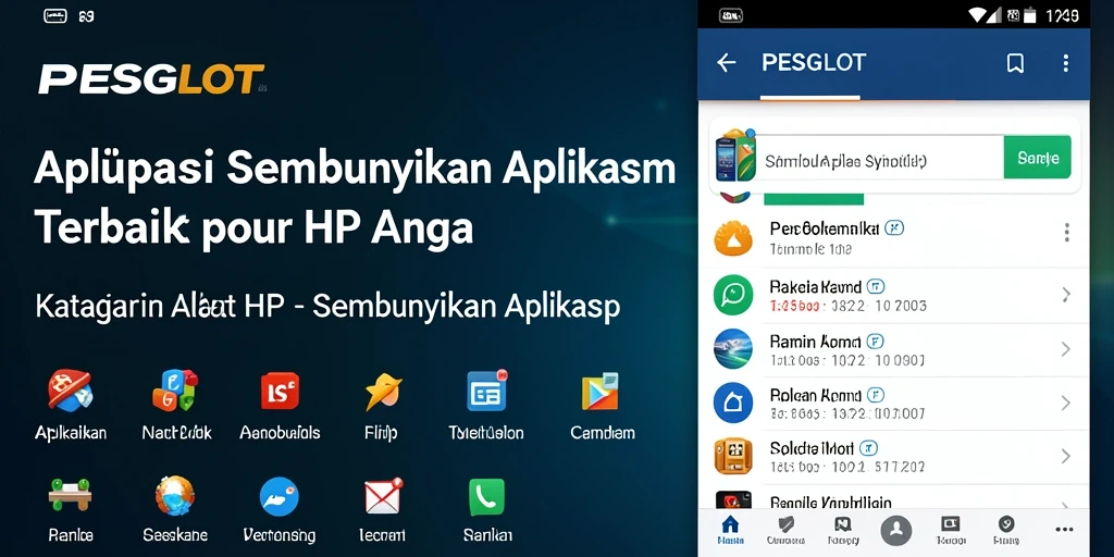 Tampilan antarmuka PESGSLOT dengan fitur penyembunyian aplikasi yang sederhana.