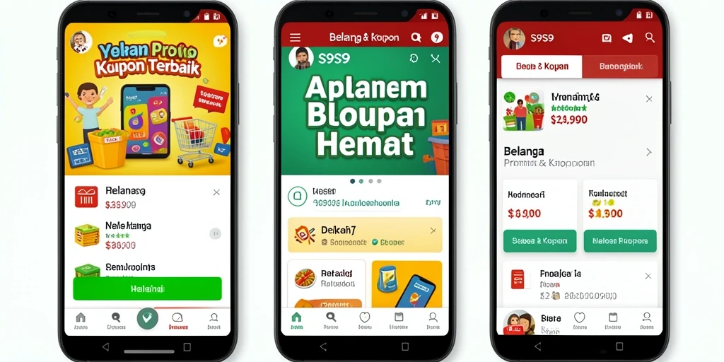 Antarmuka aplikasi S9S9 yang menampilkan berbagai kupon menarik.
