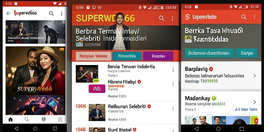 Antarmuka aplikasi SUPERWD666 menampilkan berita selebriti terkini.